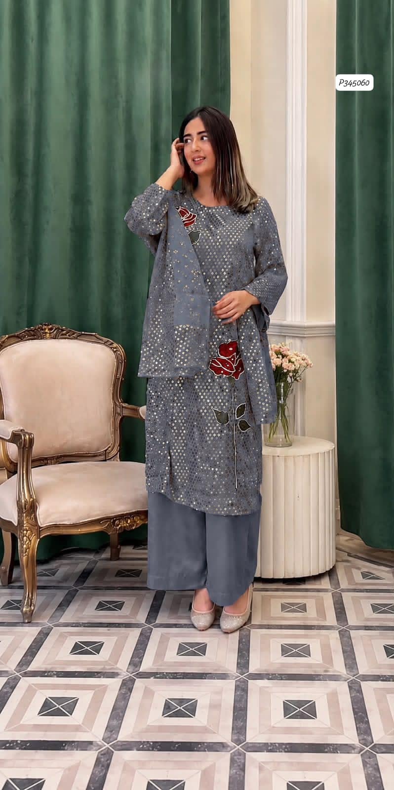 Laam – Digital Printed & Sequin Embroidered Silk 3 Piece Unstitched Suit | Laiba Rauf