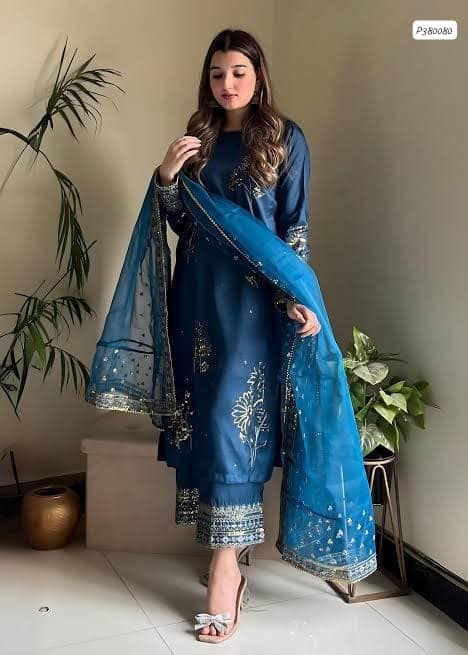 Laam – Heavy Embroidered Digital Printed Silk 3 Piece Unstitched Suit | Laiba Rauf
